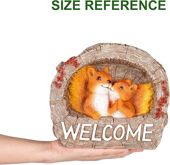 Lily's Home Squirrel Garden Statue, Charming Polyresin Garden Figurine, Multicolored, Welcome Squirrel, Outdoor Garden Decor