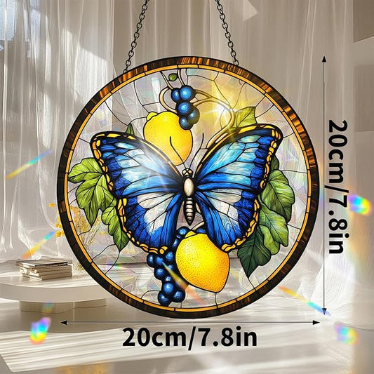VAIIEYO Butterfly Acrylic Sun Catcher Window Hanging Decoration, 7.8 Inch Double-Sided Light Reflecting Ornament for Window, Garden, Porch or Balcony Decor, Housewarming, Gift for Natural Lovers