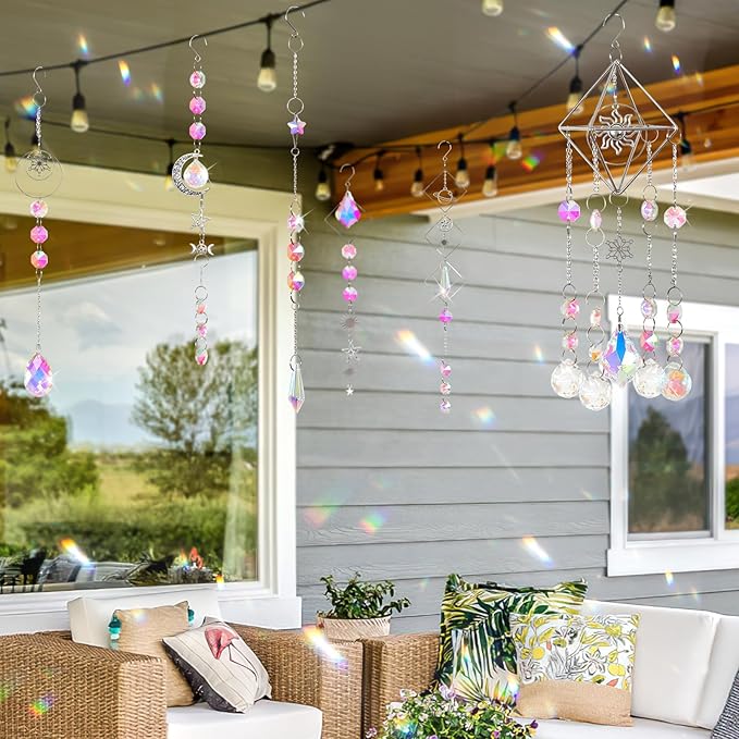 Crystal Suncatchers Kits, 330 PCS Suncatchers Making Kits Wind Chime Hanging Decorative Suncatcher with Rainbow Maker Craft for Adult Window Indoor Outdoor Xmas Garden Decor (Silver)