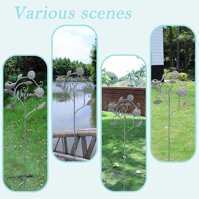 Decorative Garden Stakes with Welcome Sign,Metal Garden Stakes for Patio Garden Decor.