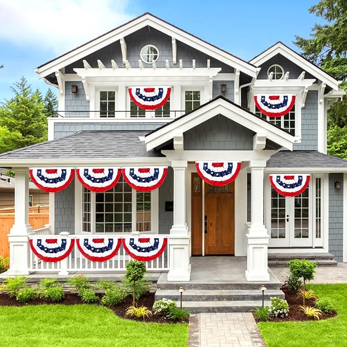 2x4 Ft American Pleated Fan Flag, Patriotic Half Fan Bunting Flag, Indoor Outdoor for Red White Blue USA 250th Anniversary 4th of July Decoration Patriotic Decor Memorial Day (Set of 1)