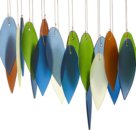 Blue Handworks Atlantic Coast Glass Chime, Sandblasted Glass and Found Wood Handcrafted Wind Chime