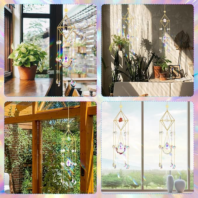 Knitgrip 6 Set 508 Pcs DIY Crystal Suncatcher Making Kits Craft with Rainbow Pendants Chains Gemstone Sun Catcher Hanging Colorful Crystal Prisms Windows Decor Wind Chimes with Chain Pendant Decor