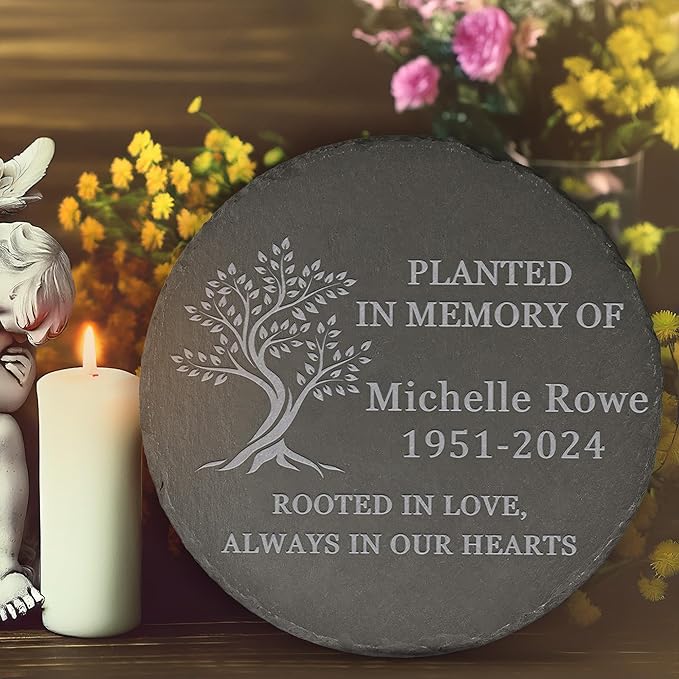 Memorial Garden Stone - Personalized Sympathy Gifts for Loss of Loved One - Bereavement Gifts for Loss of Father Mother - Rooted in Love - Round