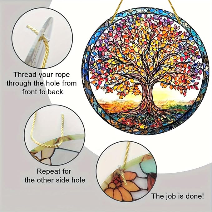 Tree of Life Suncatcher 7.87 Inch Sun Catcher Window Hanging Acrylic Stained Glass Suncatchers for Windows Decorations Indoor Outdoor for Home Garden Wedding,Housewarming Gift for Mom