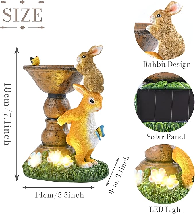 TERESA'S COLLECTIONS Garden Decor, Cute Family Bunny Figurines with Solar Lights, Waterproof Resin Garden Statue,Bunny Garden Gift, Birthday Gifts for Mom Women, Indoor/Outdoor 7.1"