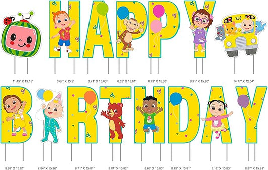 CoComelon Happy Birthday Yard Signs with Metal Stakes, 16" Letters