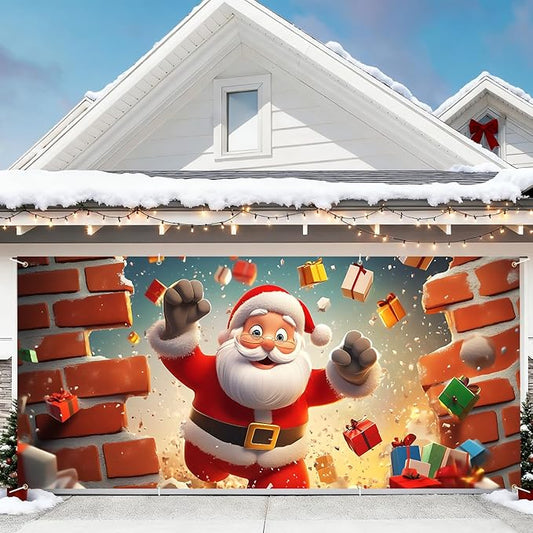 6 x 13 ft Christmas Garage Door Decorations Merry Christmas decorations Xmas Garage Door Cover, Happy New Year Hanging Banner for Home,Outdoor,Indoor,Party (Santa Claus, 6 x 13 ft)