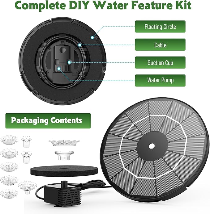 AISITIN 3.5W Solar Fountain Pump Upgraded 2026, Solar Water Fountain DIY Kit with 8 Nozzles & 3 Fixed Bracket & 9.8ft Cord for Garden, Bird Bath, Ponds, Fish Tank, Aquarium, Courtyard and Outdoor