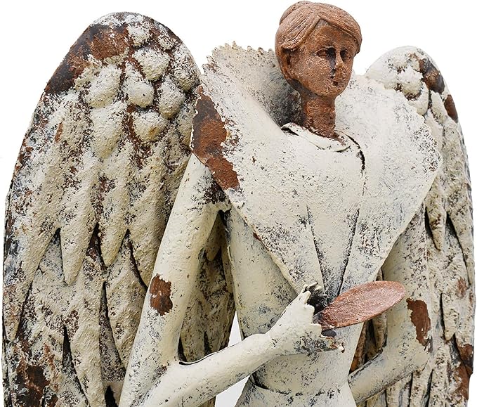 Attraction Design Antiqued Metal Garden Angel Statue Set of 2, Indoor Outdoor Angel Yard Art Decor Lawn Patio Decorations Holiday Decor Garden Present Idea (Rusty Angel Pack)