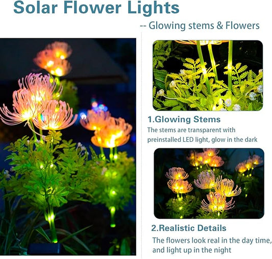 Solar Garden Lights, Solar Flowers Lights with Glowing Flowers & Stems, Upgraded Solar Panel, Outdoor Lights for Garden Decoration,Yard Decor and Gift for Mother (2 Pack)