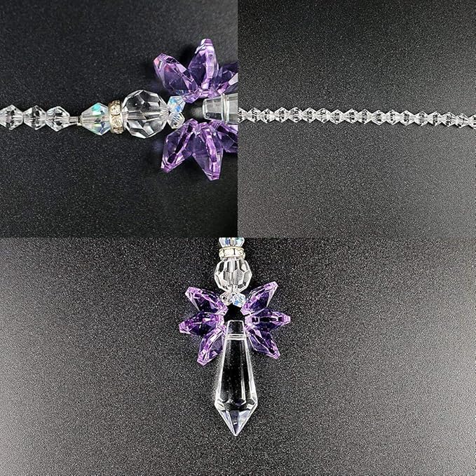 Rainbow Guardian Angel Crystal Suncatcher as Home/Car Decoration & Porch Decor & Hangings Crystal Glass Ornament for Mom (Purple)