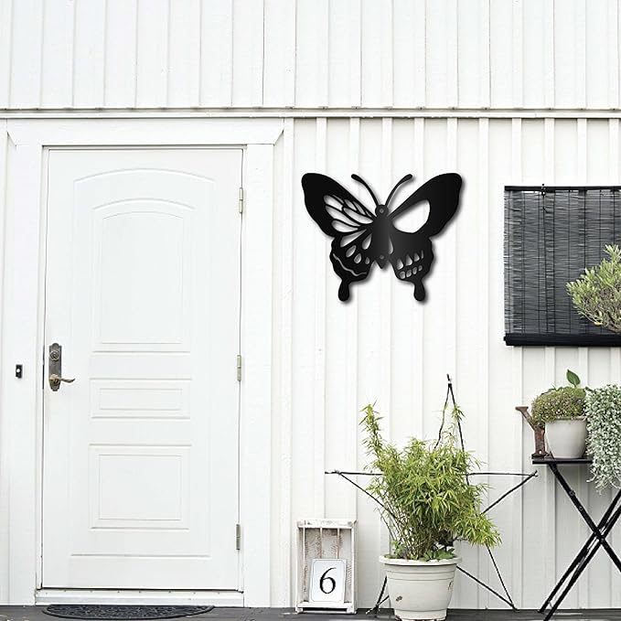 CREATCABIN Moth Metal Wall Decor Black Skull Metal Wall Art Hanging Ornament Iron Butterfly Wall Decoration Sculpture Butterfly Boho Home Decor for Modern Farmhouse Rustic Home Bathroom 8 x 6.3Inch