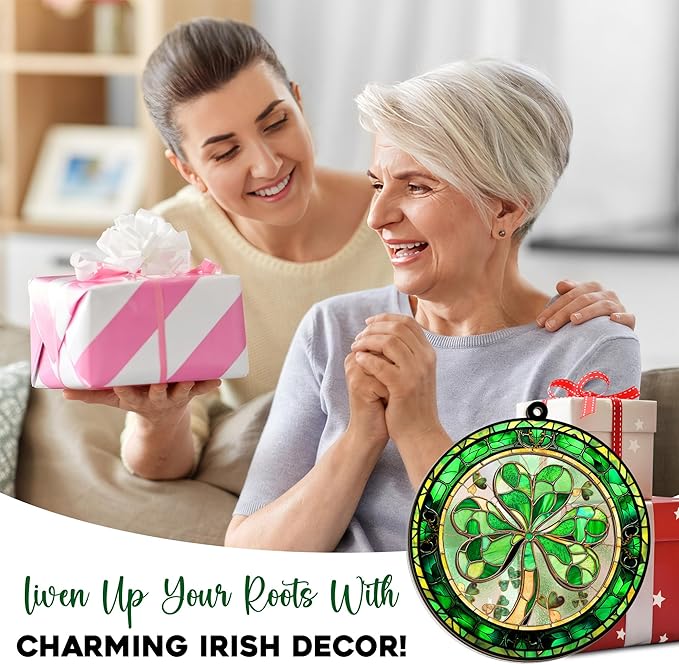 FLAGWIX St Patricks Day Decorations - Hanging Suncatcher 6 in, Shamrock St Patricks Day Decorations, Irish Suncatcher for Home Garden Decor - Irish Gifts for Women Men, Spiritual Gifts for Mom Grandma