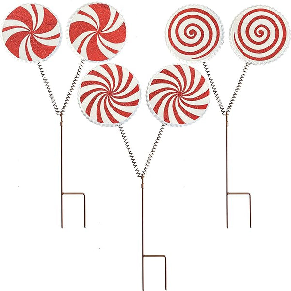 Christmas Candy Cane Lollipop Yard Stakes, Outdoor Holiday Decorations, Peppermint swirPathway Markers, Festive Garden Lawn Decor for Christmas Party and Winter Display, Set of 3