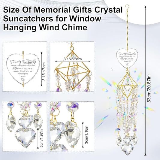 AceOrbit Teacher Thank You Gift, Crystal Suncatchers for Window Hanging Wind Memorial Gifts Chime Garden Suncatchers Rainbow Indoor Outdoor Decor Birthday Christmas Happy Teacher's Day Gifts