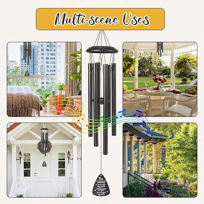Memorial Gifts for Loss of Son, 25''Memorial Wind Chimes for Loss of Son Gifts, Condolence/Remembrance/Bereavement Gift,Windchimes in Memory Sympathy Gift,Funeral Decor for Garden Outside,Black