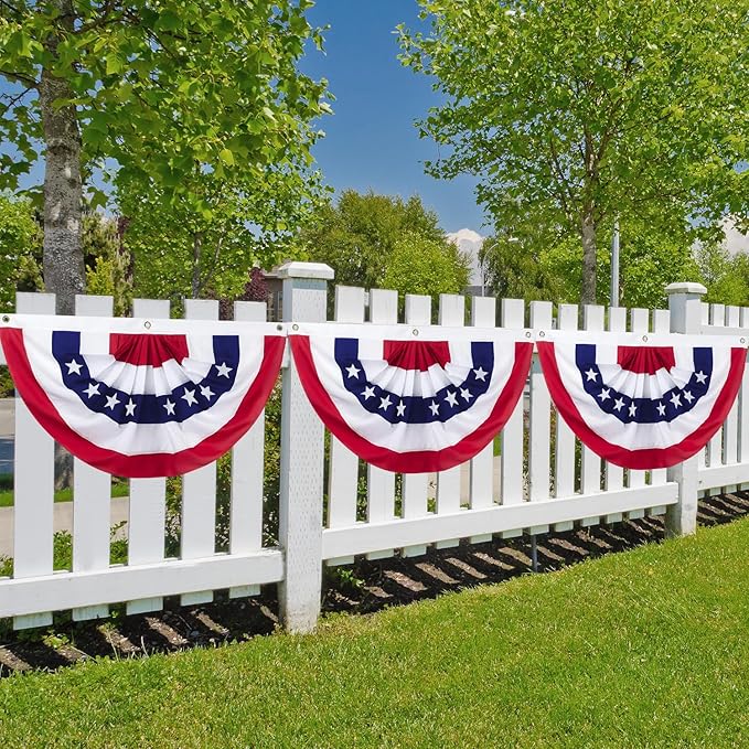 6 x 3 Ft 4th of July Decorations, Big American Pleated Fan Flag, Patriotic Decorations American Flag Bunting, Red White and Blue Half Fan Banner Bunting Flags Outdoor Indoor for Memorial Day Decor