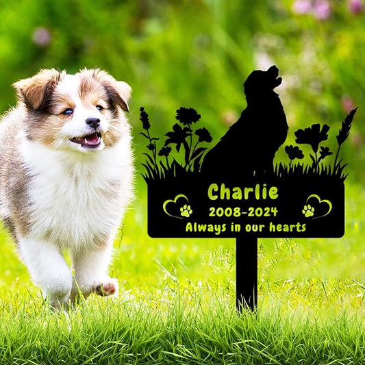 Custom Golden Retriever Dog Memorial Grave Marker,Personalized Pet Dog Memorial Garden Stake,Flora Dog Memorial Plaque Burial Stake Engraved Sign,Dog Sympathy Grave Stake,Dog Statue Headstone