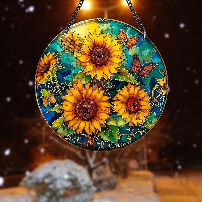 Plexiglas Sunflower Suncatcher Window Hanging - Sun Catchers for Windows Hanging - Hand Painted Suncatcher Garden Ornaments Christmas Mother's Day, Valentine's Day Ornaments