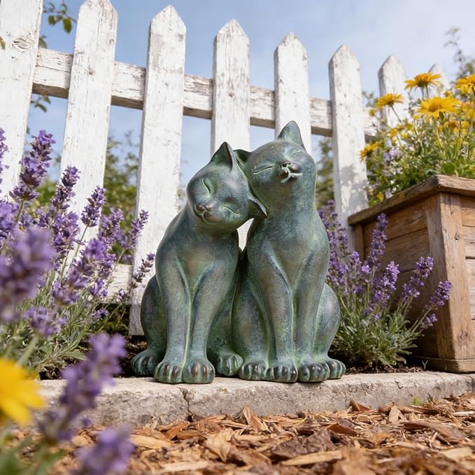 Newman House Studio Garden-Statues Cats Kitten-Couple Figurines Decor - Polyresin Sculpture for Outside Farmhouse Yard, 8.9 * 8.3 * 10.9 Inch