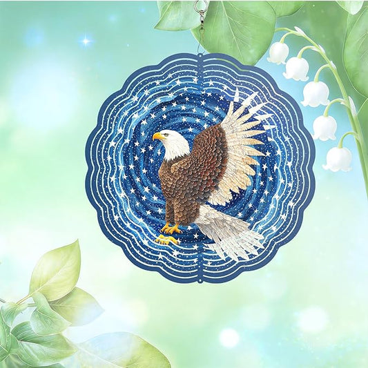 10x10 Inch Wind Spinner Outdoor Hanging Eagle Stars Swirl Metal Kinetic Spiral Ornament for Yard Garden Patio Porch Balcony Tree Window Hanging Decor Gift