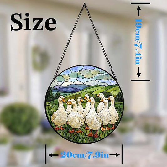 Stained Glass Window Hanging White Ducks Suncatcher Colored Glass Suncatcher for Indoor Garden Decoration Christmas Home Decor Gift for Women Men Wife Aunt and Mom 7.9in