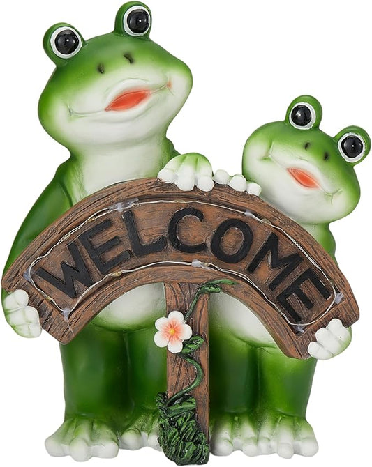 Frog Garden Decor, Frog Solar Garden Statue, 8.26" Frog Outdoor Decor, Outdoor Solar Garden Figurines Decorative Art Housewarming Welcome Sign Gifts for Patio Yard Lawn Ornament