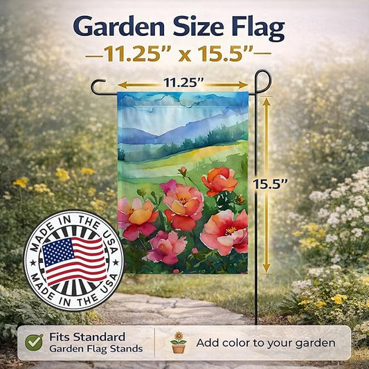 Caroline's Treasures Iowa Wild Prairie Roses in Watercolor Garden Flag Mailbox Flag Decorative Yard Flag Banner Outside Patio Artwork Yard Flower Beds, Garden Size, Multicolor
