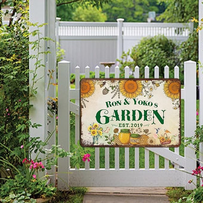 Personalized Metal Signs with Name Made in USA Custom Vintage Garden Sign Waterproof Vintage Decorative Metal Print for Wall Decor Customized Home Garden Ideas Gifts Artwork Prints for Yard Ourdoor