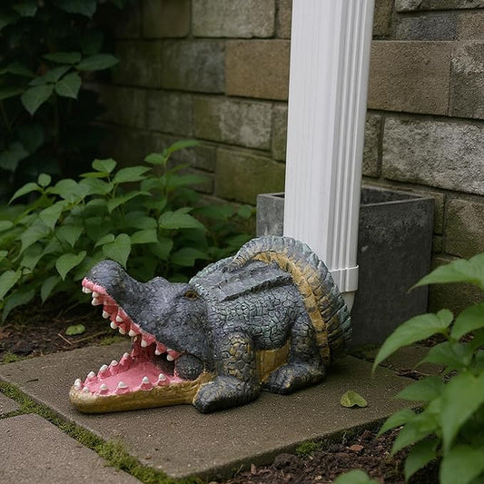 Elenon Crocodile Decorative Gutter Downspout Extension Statue, Gutter Guardian Rain Downspout Splash Block Outdoor, Garden Rain Downspout Extender for 3" × 4" Downspouts Decor (Mutil)