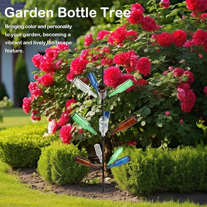2 Pcs 12 Heavy Duty Metal Wine Bottle Tree Garden Outside 47 Inches Tall Decorative Colorful Glass Bottle Holders Artificial Rustproof Display Stand Garden Art for Lawn Yard Outdoor Decor