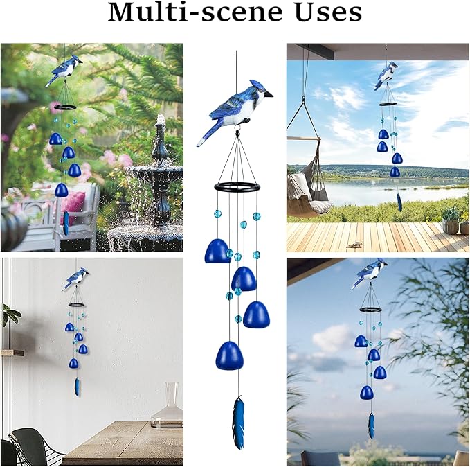 Bird Wind Chimes for Outside๏ผSteller'Jay Bird Gifts๏ผBlue Bird Wind Chimes Outdoor Decorations, Motherโs Day Gifts for Mom/Grandma,Garden Patio Backyard Hanging Decor.