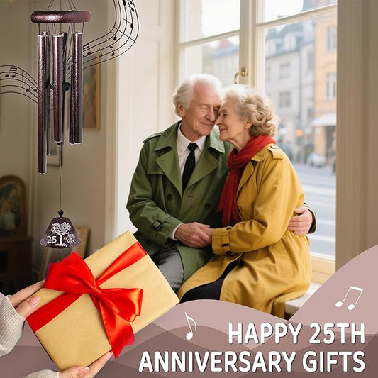 25th Wedding Anniversary Wind Chimes Gifts, Best 25th Anniversary Decorations Gift for Him Husband Couple Wife, Silver 25 Year Wedding Anniversary's Keepsake Ideas Wind Chimes for Outside 32"