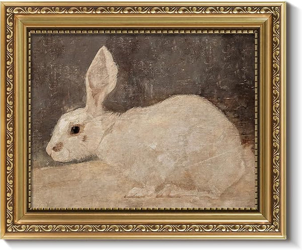 ARPEOTCY Vintage Gold Framed Wall Art, Easter White Rabbit Painting, 8x10 inch Small Canvas Picture Prints Artwork with Frame Aesthetic, Victorian Wall Decor for Living Room Bathroom Bedroom Shelf