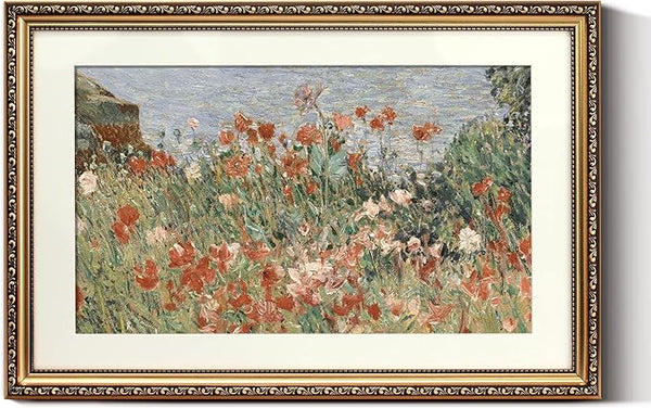 ARPEOTCY Vintage Gold Framed Large Wall Art, Retro Garden Shoals Sea Sky, Canvas Prints Artwork with Antique Frame, Victorian Wall Paintings Decor for Living Room Gallery, 16x24 inch