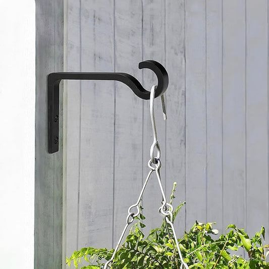 Monarch Abode Plant Hangers – Wall Mount Plant Hooks for Hanging Baskets, 6 Inch Metal Black Fence Wall Plants Hanger for Outdoor Indoor, Flower Pot, Bird Feeder, Wind Chime Bracket, 2 Pack