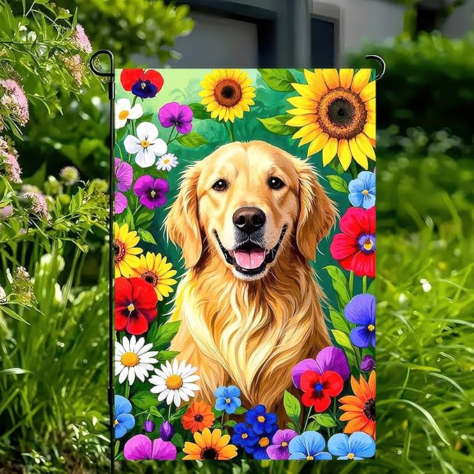 BlissYard Spring Garden Flag Double Sided 12x18 Inch Cute Golden Retriever Seasonal Welcome Small Flags For Outside Outdoor Decor Yard Farmhouse Holiday Spring Summer Decorations Yard Flags