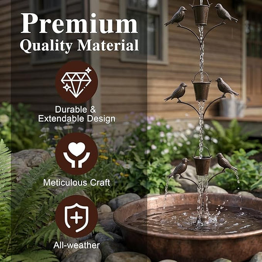 Topadorn Rain Chain Outdoor Decoration 6.3 FT, Rain Catcher Metal Chain Gutter Downspout 76'' for House Eaves, Garden & Yard, Adjustable Rain Catcher Chain for Gutters