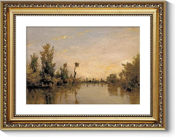 ARPEOTCY Vintage Gold Framed Wall Art, Rivers Cloud Landscape Paintings, Canvas Prints Artwork with Antique Frame, Victorian Wall Picture Decor for Living Room Bathroom Bedroom 11x14 inch