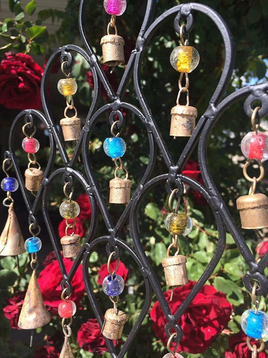 Iron Drop Windchime Bells Bead Recycled Metal Rustic Garden Decor Indoor Outdoor
