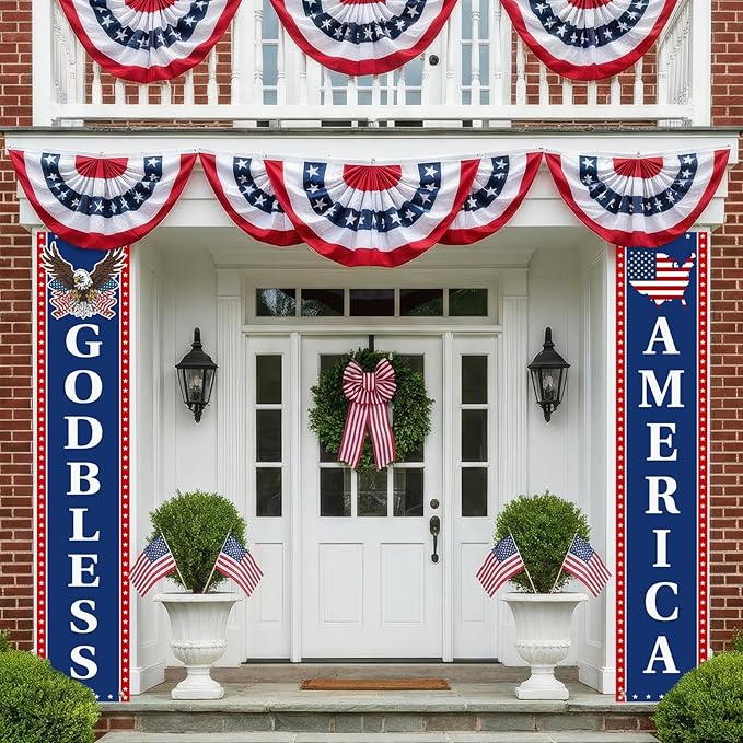 4th of July Decorations - Fourth of July Decorations - Patriotic Porch Signs Banners for Front Door - 2 Pack Hanging Flags for Independence Day 1776-2026 250th US Birthday Indoor Outdoor Decor