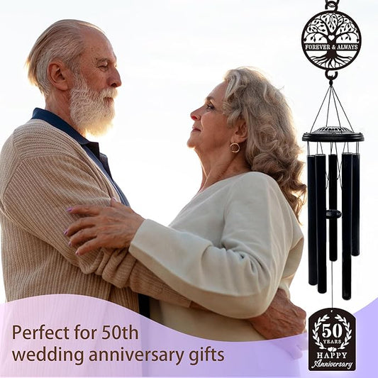 50th Anniversary Wedding Gifts for Couple,37" Golden Wedding Anniversary Wind Chimes, Unique 50 Years Marriage Keepsake for Parents Grandparents Wife Husband Friends (Tree of Life)