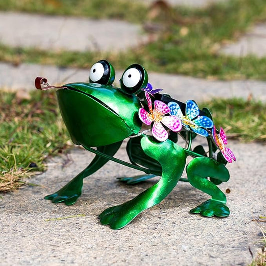 Frog Garden Decor Solar Statue Metal Yard Decorations Outdoor,Solar Frog Figurine Lights Frogs Ornament Lamps for Outside Yard,Lawn,Patio,Porch,Balcony