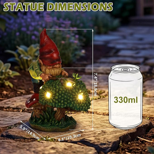 EXYGLO Solar Gnome Garden Decor Statue, 7.4" Gnome Gardener Outdoor Funny Decoration for Lawn, Patio, Yard, and Unique Housewarming, Birthday Ornament Gift for Mother, Friend, Family
