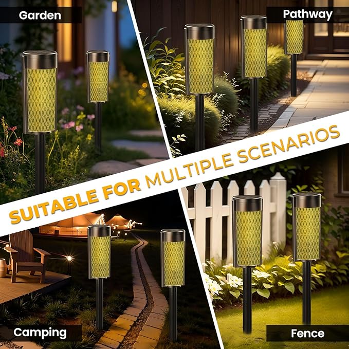 8 Pack Solar Pathway Lights Outdoor Waterproof green marble vintage ceramic tiles Floral art design wall tiles floor Solar Garden Lights LED Landscape Lighting for Yard Walkway Lawn Garden Decor