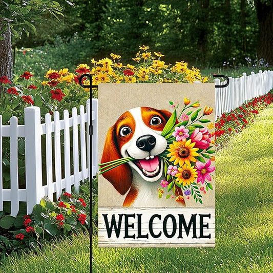 BlissYard Welcome Spring Summer Garden Flag 12x18 Inch Double Sided Beagle Puppy Dog Daisy Seasonal Garden Flag Decoration Yard Small Flag For Rustic Farmhouse Outdoor Banner Party Home Decor