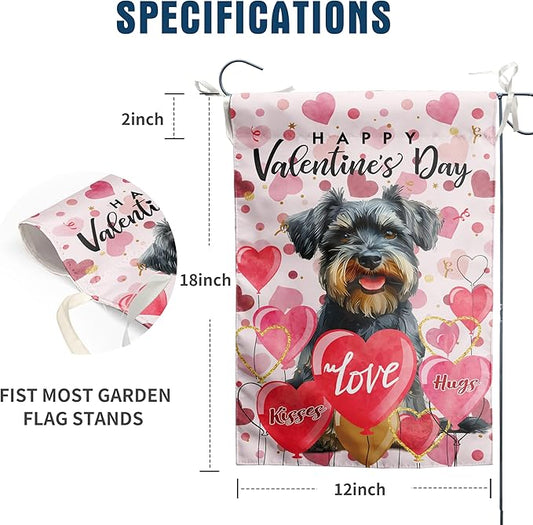 Schnauzer Valentine Garden Flag Valentines Day Flags for Outside 12x18 Double Sided Small Yard Flags Dog Valentine's Day Decor Outdoor Lawn Valentines Banners Front Porch