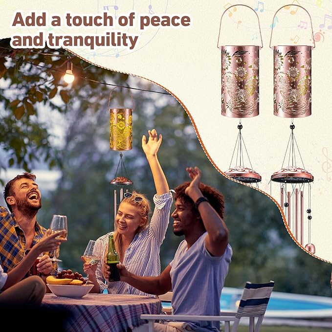 Retisee Rooster Solar Wind Chimes Outdoor Metal Rooster Gifts Solar Light Windchimes Outside Indoors Christmas Decoration Birthday Gift for Home Lawn Porch Patio Garden Yard