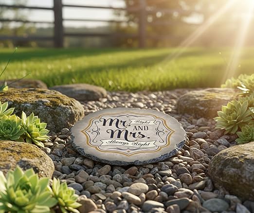 Magnolia Garden 10-Inch Mr. Right and Mrs. Always Right Funny Stepping Stone – Decorative Resin Garden Walkway Tile – Witty Wedding & Anniversary Outdoor Accent